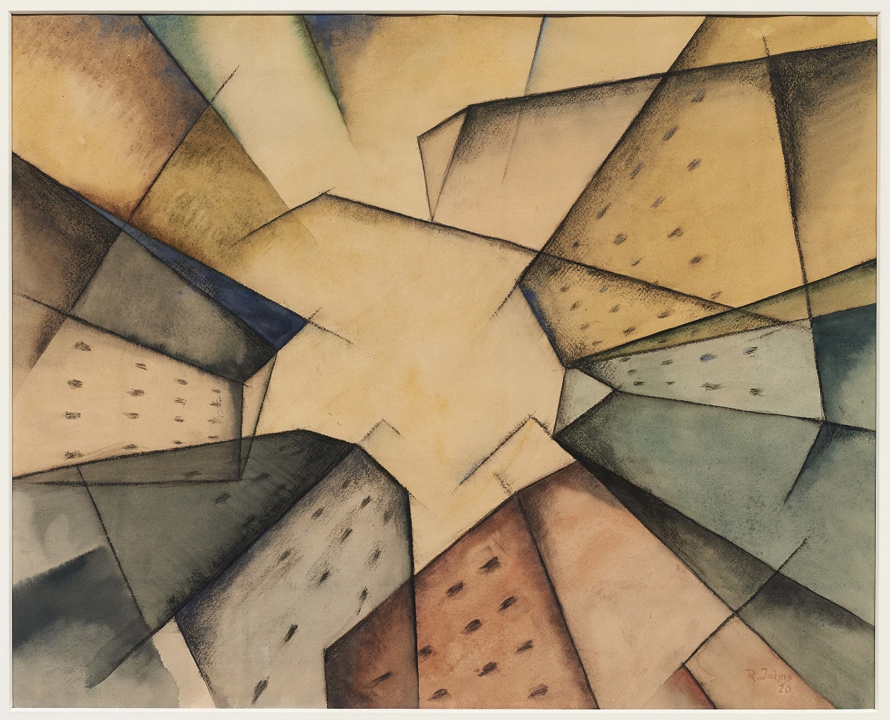 Häuser am Platz, 1920 signed and dated, lower left R. Jahns /1920 watercolour on paper